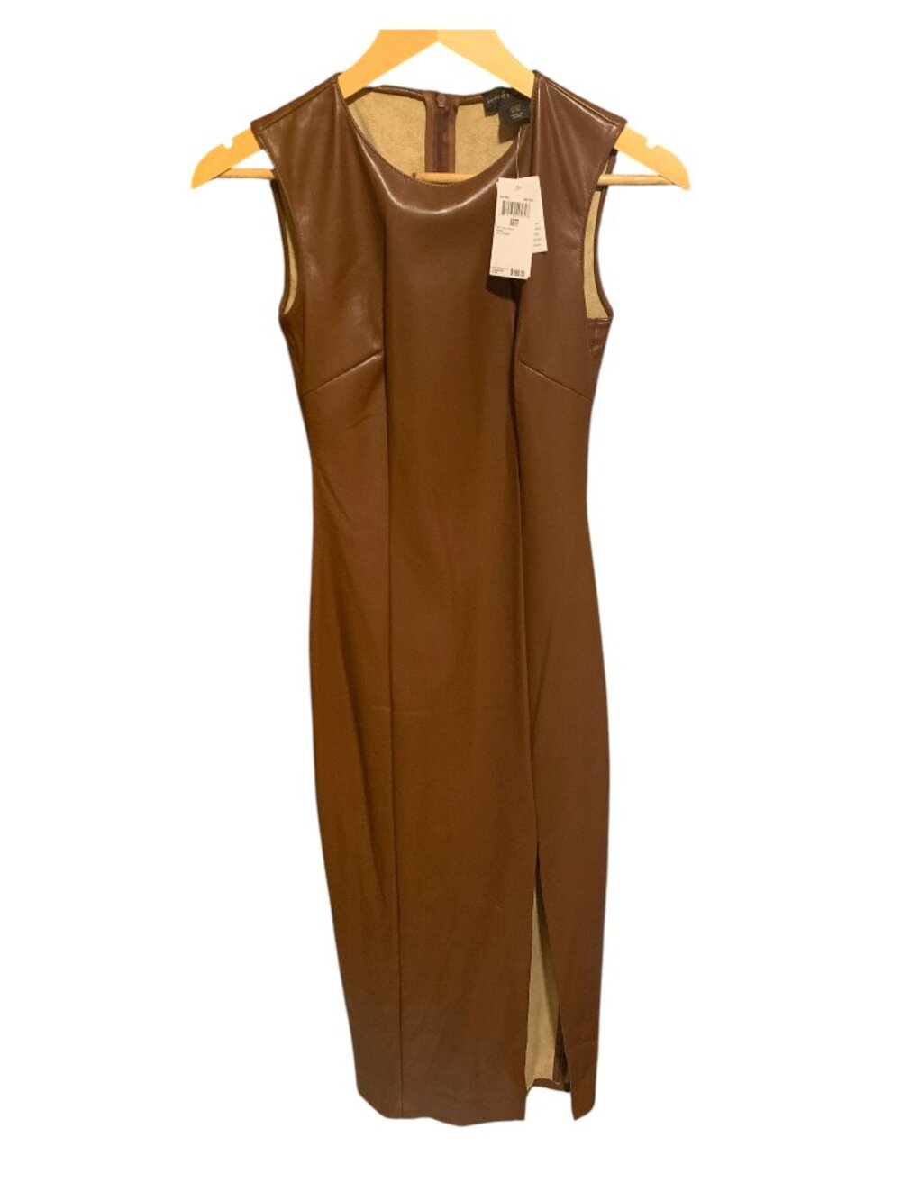 NWT House of Harlow 1960 Faux Leather Body-con Dress Brown, Midi, XS